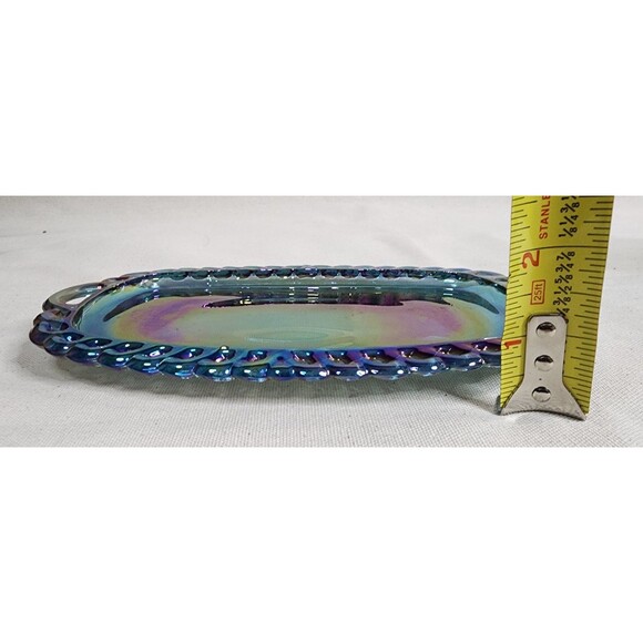 Vintage Indiana Glass Harvest Grape Blue Carnival Glass Creamer Sugar & Tray Set - Picture 8 of 16